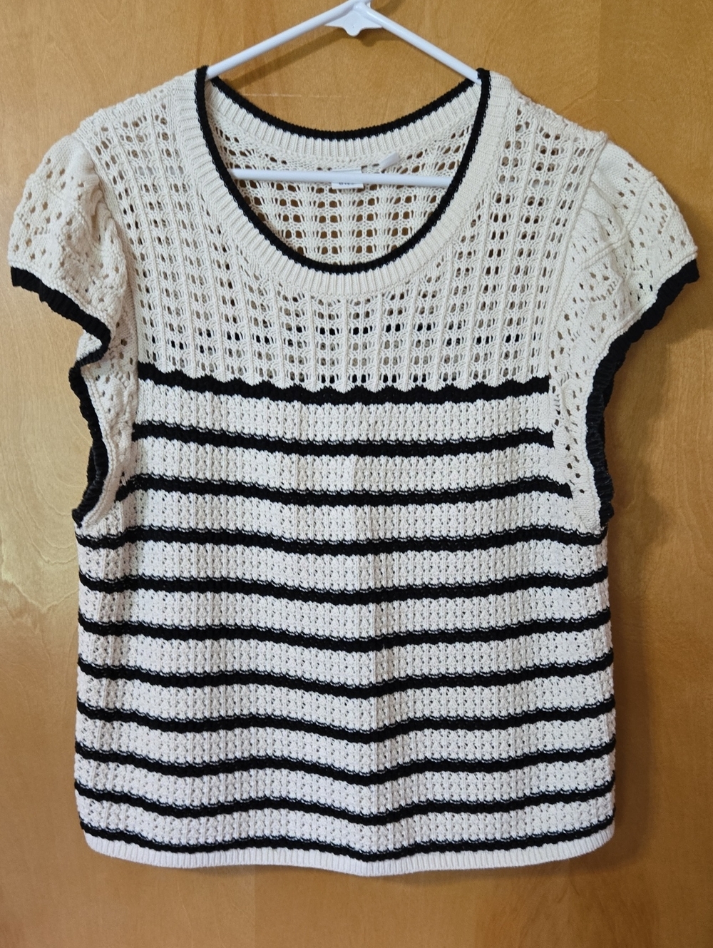 GAP Open-Stitch Knit Top — Cream with Black Trim